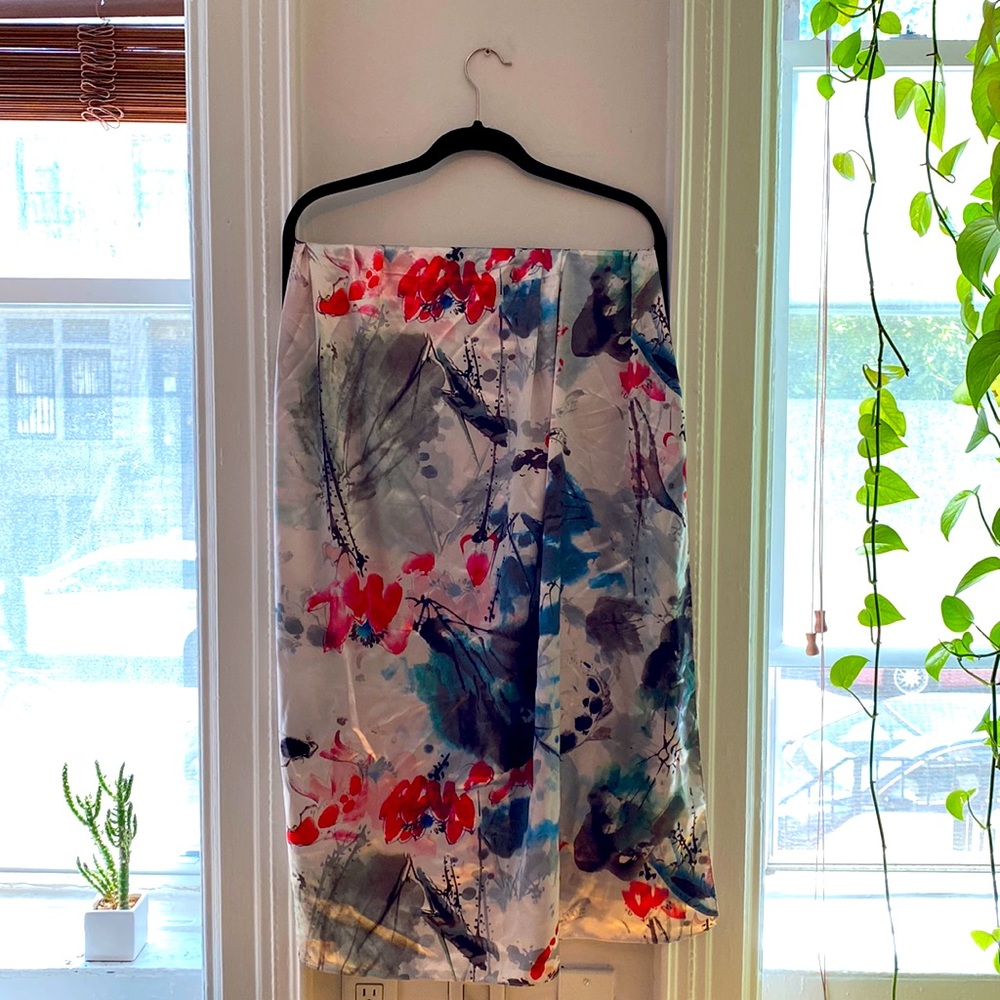 Long floral print silk scarf